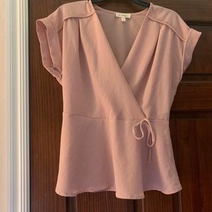 monteau Pink Faux Wrap Blouse